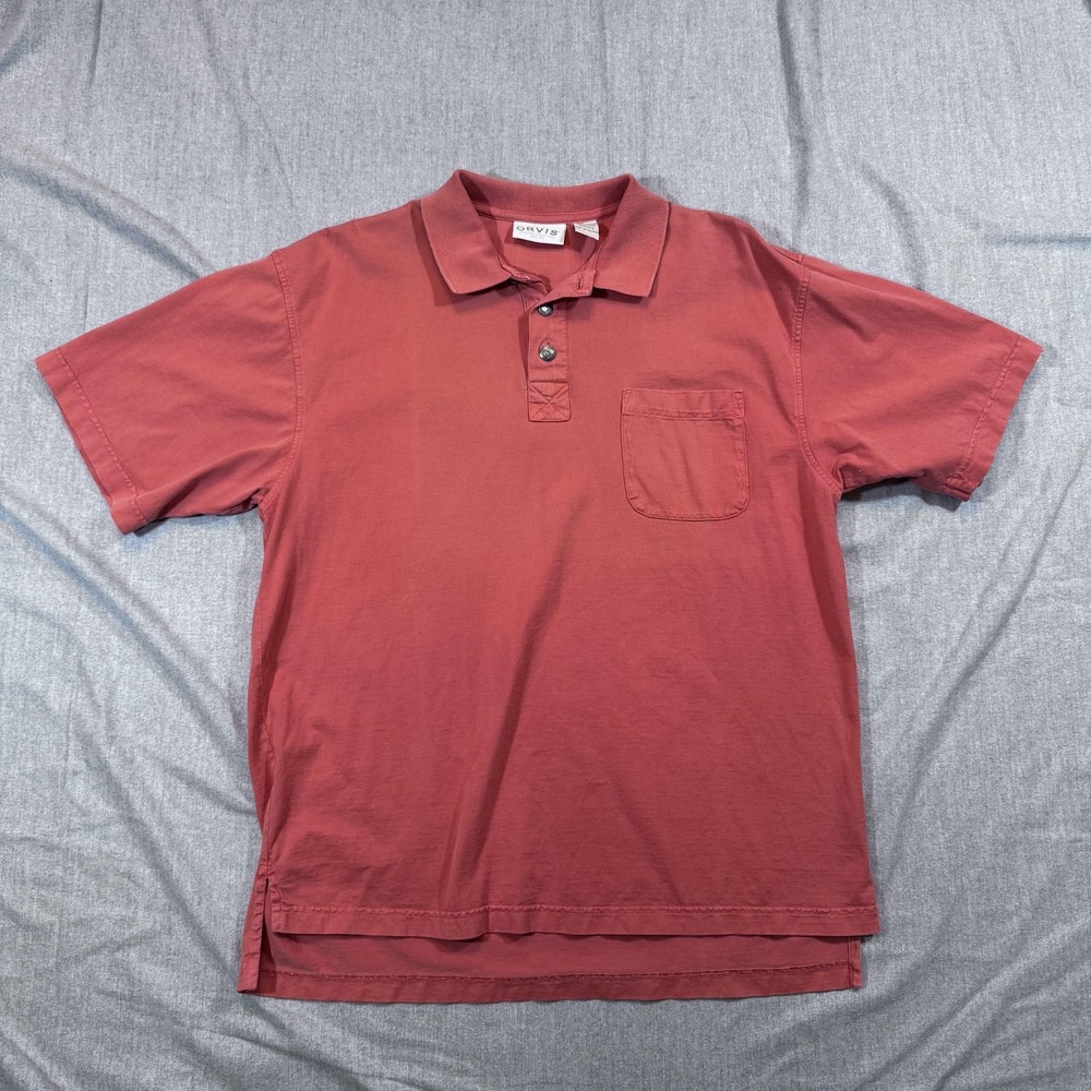 Orvis Polo Shirt Mens Medium Red Pocket Classic Outdoor Button Rugged Cotton‎